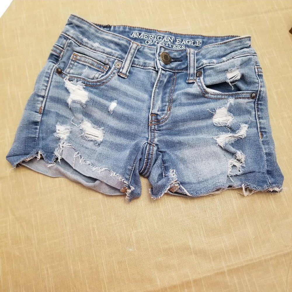 American Eagle Super Low Distressed Shorts.